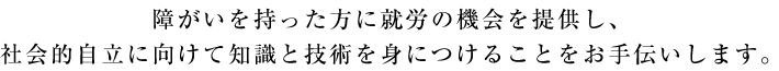 障がいを持った方に就労の機会を提供し、社会的自立に向けて知識と技術を身につけることをお手伝いします。